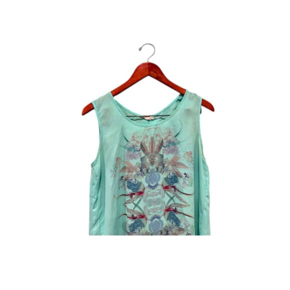 PEARL Sleeveless Blouse Women Size M Light Turquoise floral Print Boho Summer - Picture 4 of 6